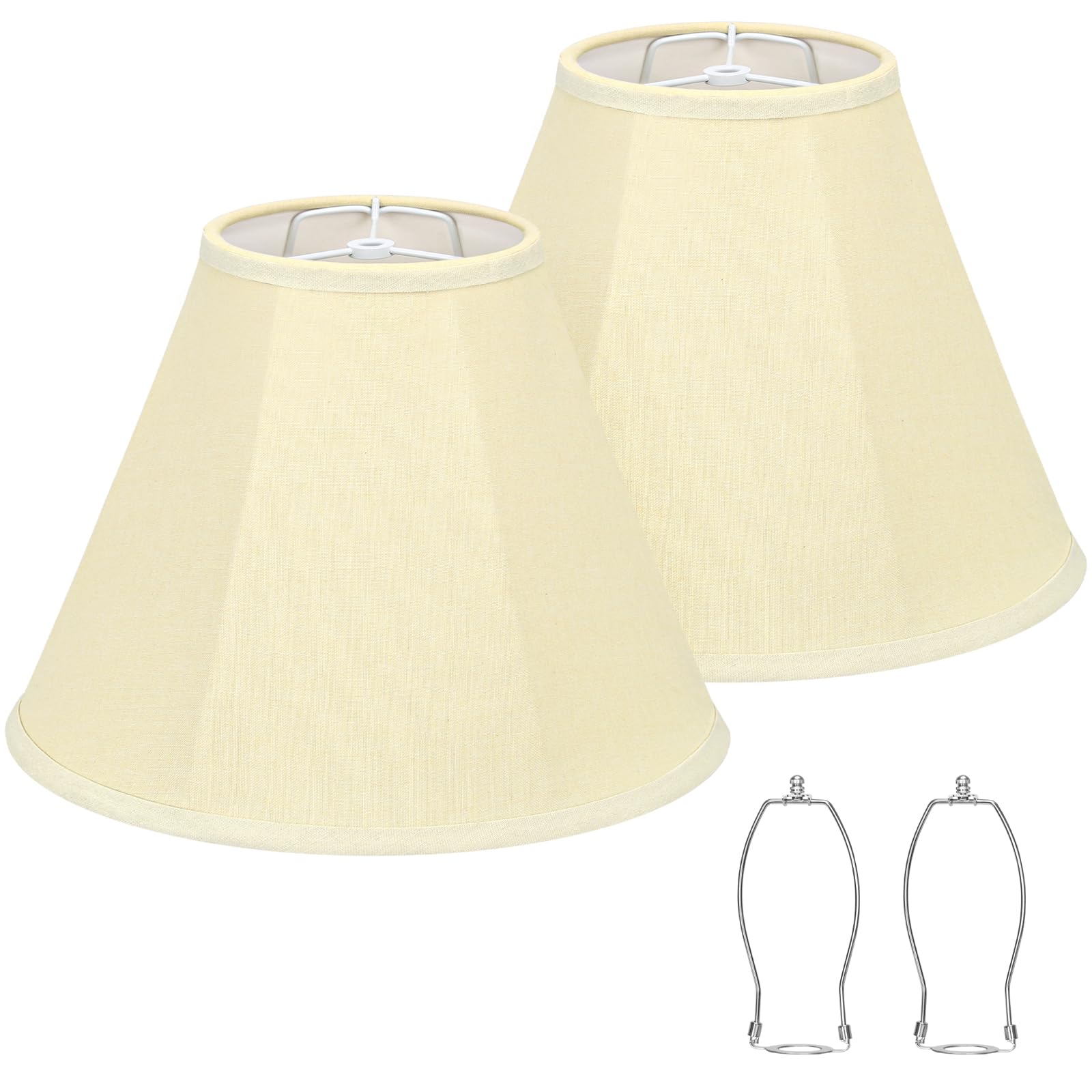 Photo 1 of Bell Lamp Shades Set of 2, Cream Fabric Lampshades Medium Shade Replacement, 6"Top x 13"Bottom x 10"High, Natural Linen Hand Crafted(Spider Fitter), Harp Holders Included, Easy Assembly Required