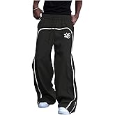 GORGLITTER Men's Wide Leg Baggy Sweatpants Y2K Graphic Zip Hem Casual Workout Athletic Trousers Track Pants