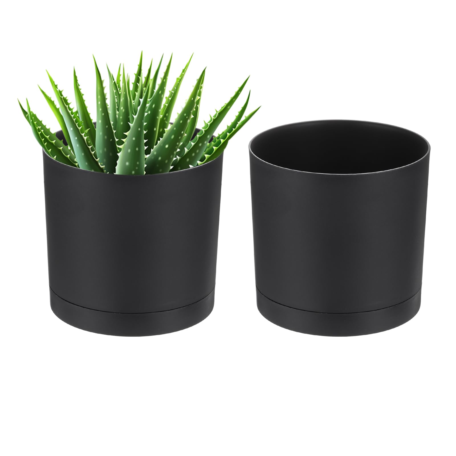 PATIKIL 5 Inch/12.5cm Plastic Plant Pots, 2 Pack Small Flower Pot Planters with Drainage Holes and Saucer for Home Decor Indoor Plants, Black