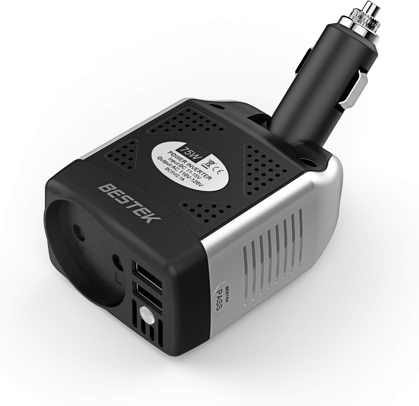 BESTEK KFZ 75W Wechselrichter 12V auf 230V Spannungswandler mit Zigarettenanzünder 2 USB