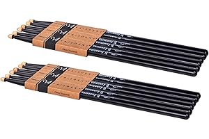 Vaisoeny Drumsticks, Lacquered 7A Classic Hard Maple Wood Drum Sticks, 6 Pair Drumsticks for Kids and Adult, Professional Musical Instrument Percussion Accessories (Black)