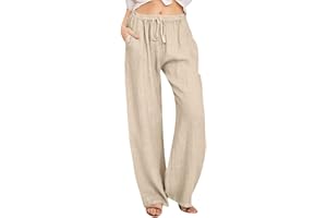 MIDELXP Cotton Linen Pants for Women Summer Drawstring High Waisted Palazzo Pants Casual Wide Leg Yoga Pants with Pockets