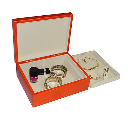 Atorakushon Wooden Orange Jewellery Box Cosmetic Makeup Box