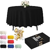 Fixwal Black Round Plastic Tablecloth 5 Pack, 84in. tablecloths Disposable,Party, Picnic, Halloween Party Decorations, Decorative Tablecloths, Round Plastic Cover, Leakproof & Sturdy,Black