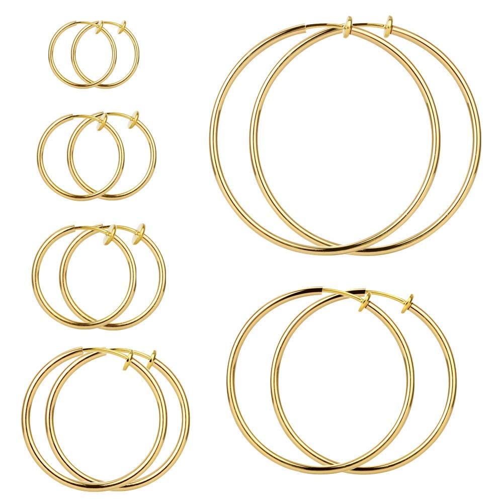 Elicola 6 Pairs Gold Clip On Hoop Earrings Non Piercing Earrings Set for Women Girls,13-50MM