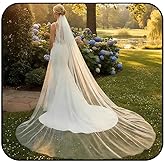 Flimire 2 Tiers Wedding Veils for Brides 118'' Cathedral Length Bridal Veil Soft Tulle Long Veils with Metal Comb
