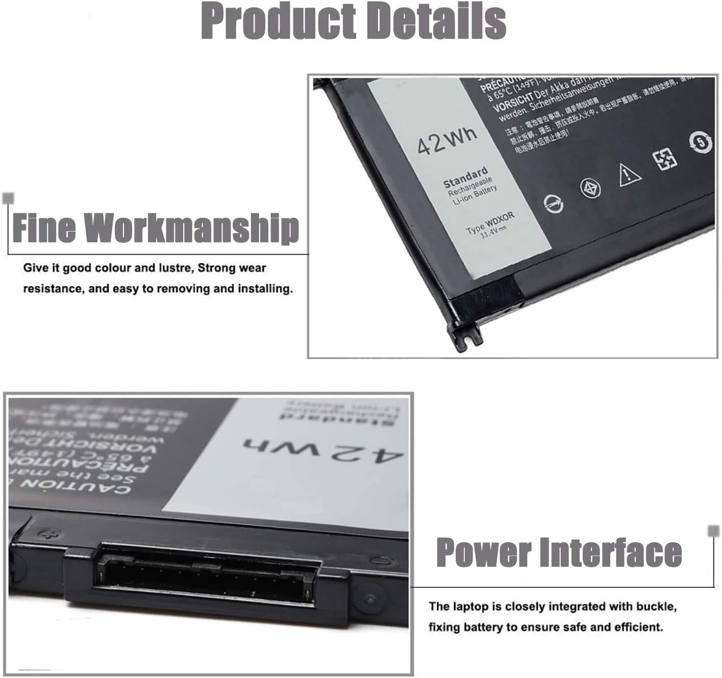 WDX0R WDXOR Battery for Dell Latitude 3480 3580 3189 3379 Inspiron 15 5565 5567 5568 5578 5579 7560 7570 7573 7579 7580 7569 5368 5378 5379 7368 7378 7460 5765 5767 5770 Vostro 5468 5568 3CRH3 T2JX4 - Image 3