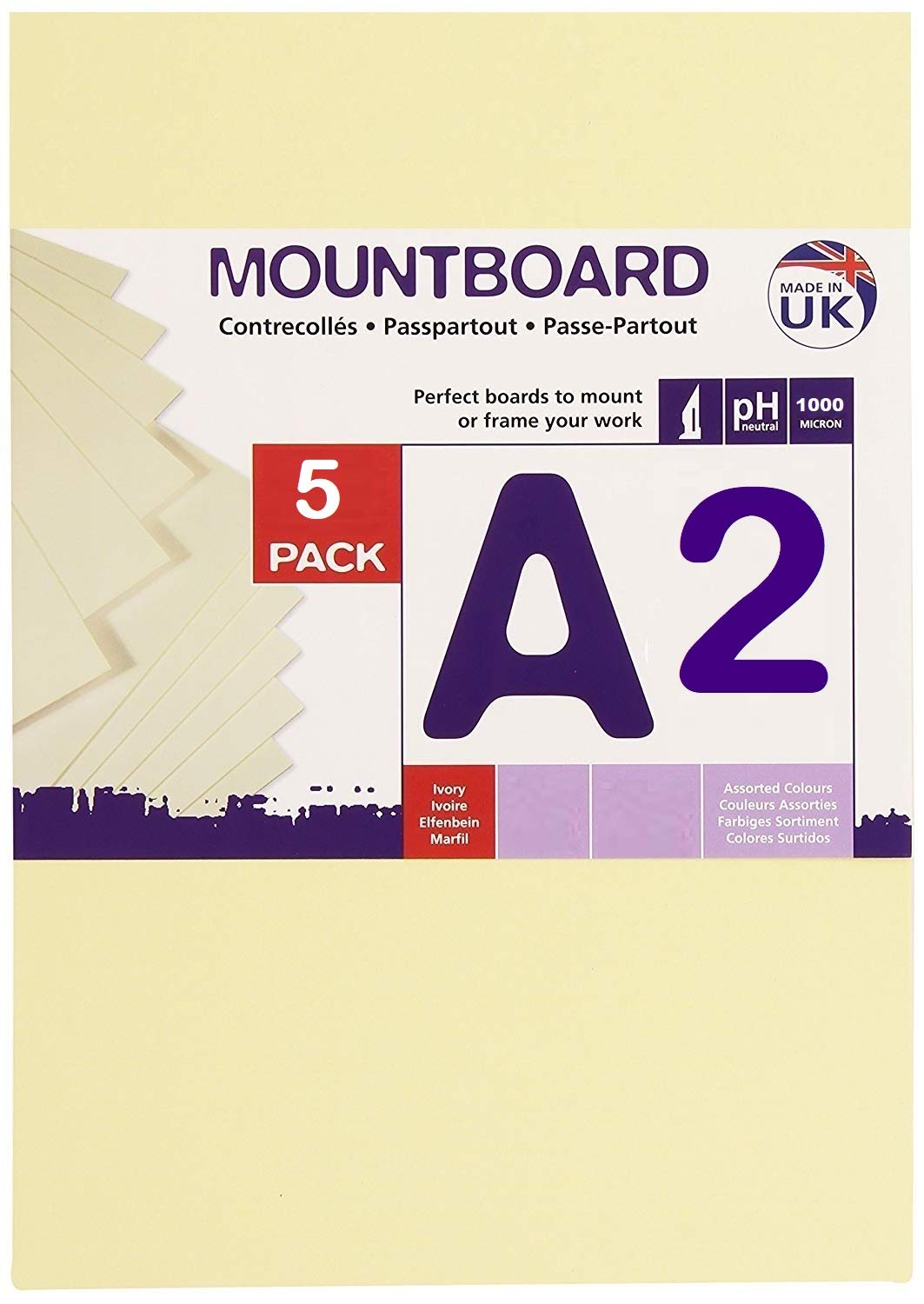 Daler-Rowney Graduate Cream Core A2 Mountboard Pack, 5 x Ivory Smooth Surface, 1.25mm Thick, For Student Artists & Hobbyists