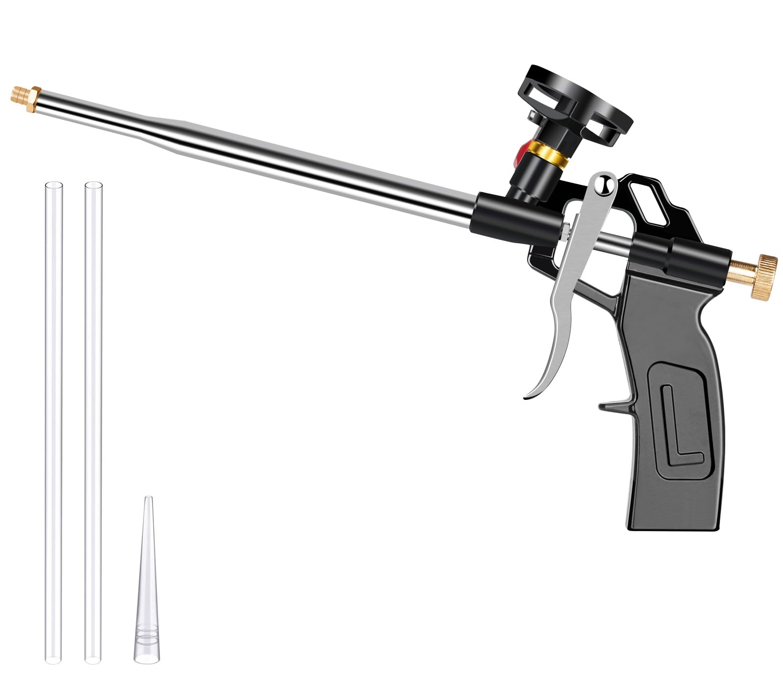 Drado Foam Gun, Heavy-Duty Foaming Gun for Caulking, Filling, Sealing, Needn't Cleaner Foam Dispensing Guns for Furniture Repair and DIY with x1 Plastic Nozzles x2 Plastic Extension Tubes