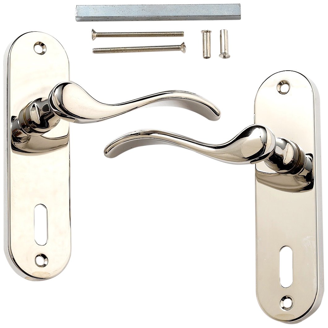 Merriway BH01281 Langham Lock Handle Polished Nickel 150mm -1 Pcs