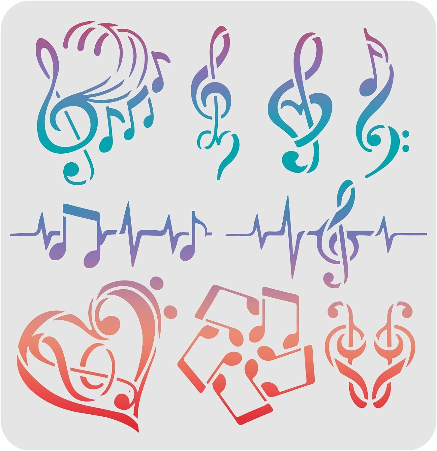 FINGERINSPIRE Music Note Stencils Template 30x30cm Plastic Heart Notes Stencils Various Shapes Notes Pattern Reusable Stencils for Painting on Wood, Floor, Wall and Tile