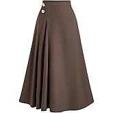 GORGLITTER Women's Flowy Pleated Long Skirt Dressy Casual Low Waisted A-Line Flared Maxi Skirts