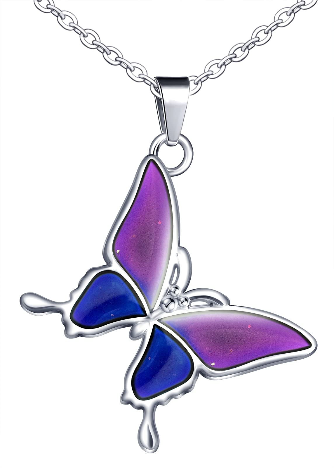 Feilok Women's Necklace Chain Stainless Steel Color Change Temperature Butterfly Pendant Necklace for Women