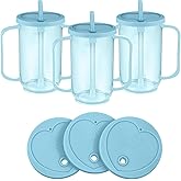 Sliner Adult Sippy Cups for Elderly 12 oz Straw Sippy Cups with 2 Handles No Spill for Adults Spill Proof Dysphagia Cup for Disabled Patients(Light Blue)