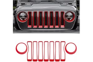 MAXDOM LLC MAXDOM Grille Inserts Headlight Covers Set Fits for Jeep (2018-2023) Wrangler JL JLU (Red, Sport/Sport S)