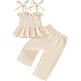 VISGOGO Infant Baby Toddler Girls Clothes Solid Color Sleeveless Camisole Linen Pants Set Baby Summer Outfits