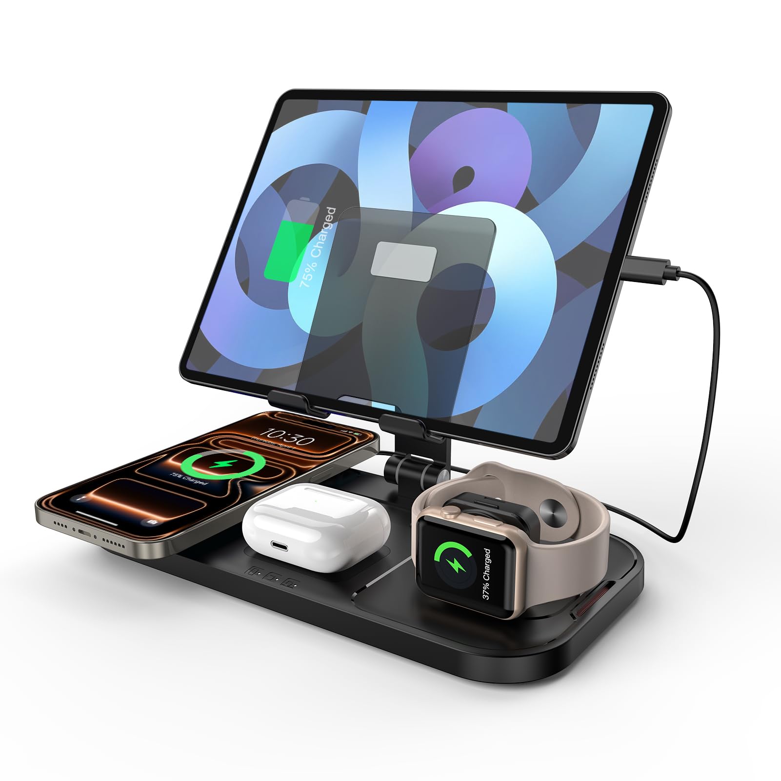 Wireless Charger for Apple, 4 in 1 Wireless Charger for Apple Charging Station for iPhone 16/17/15/14/13/12/11, Charging Dock for iWatch 10/9/8/7/6/5/SE/4/3, AirPods 4/3/2/Pro, Charge for iPad