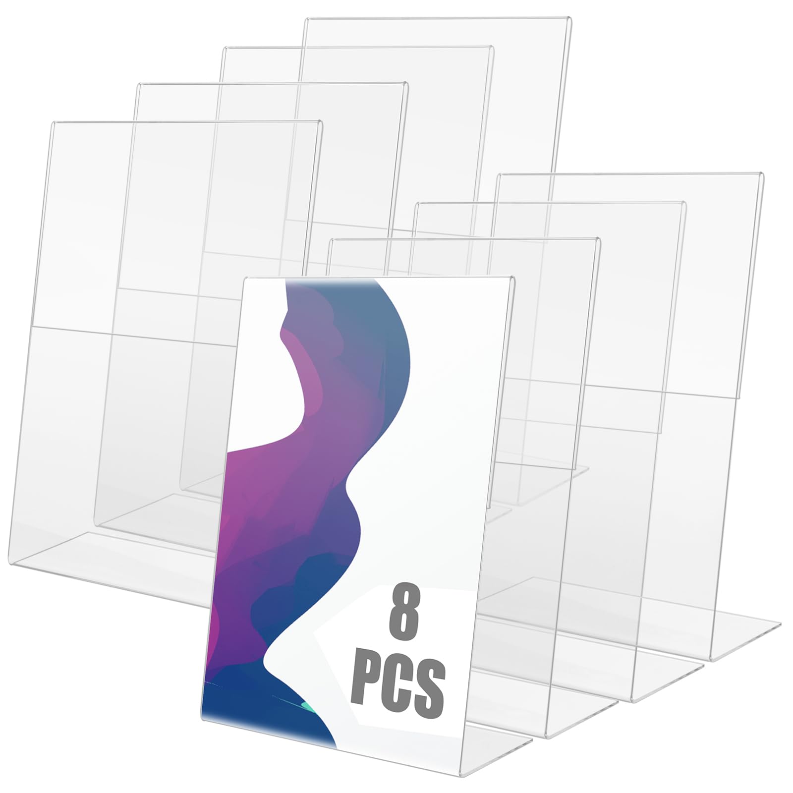 8 Pcs A5 Acrylic Holders, 150 x 210 mm Slanted A5 Acrylic Sign Holders, L-Shape Perspex Display Stands for Cards & Menu, Clear Plastic Display Stands for Tables Restaurant Hotel Counter Shop — image 1