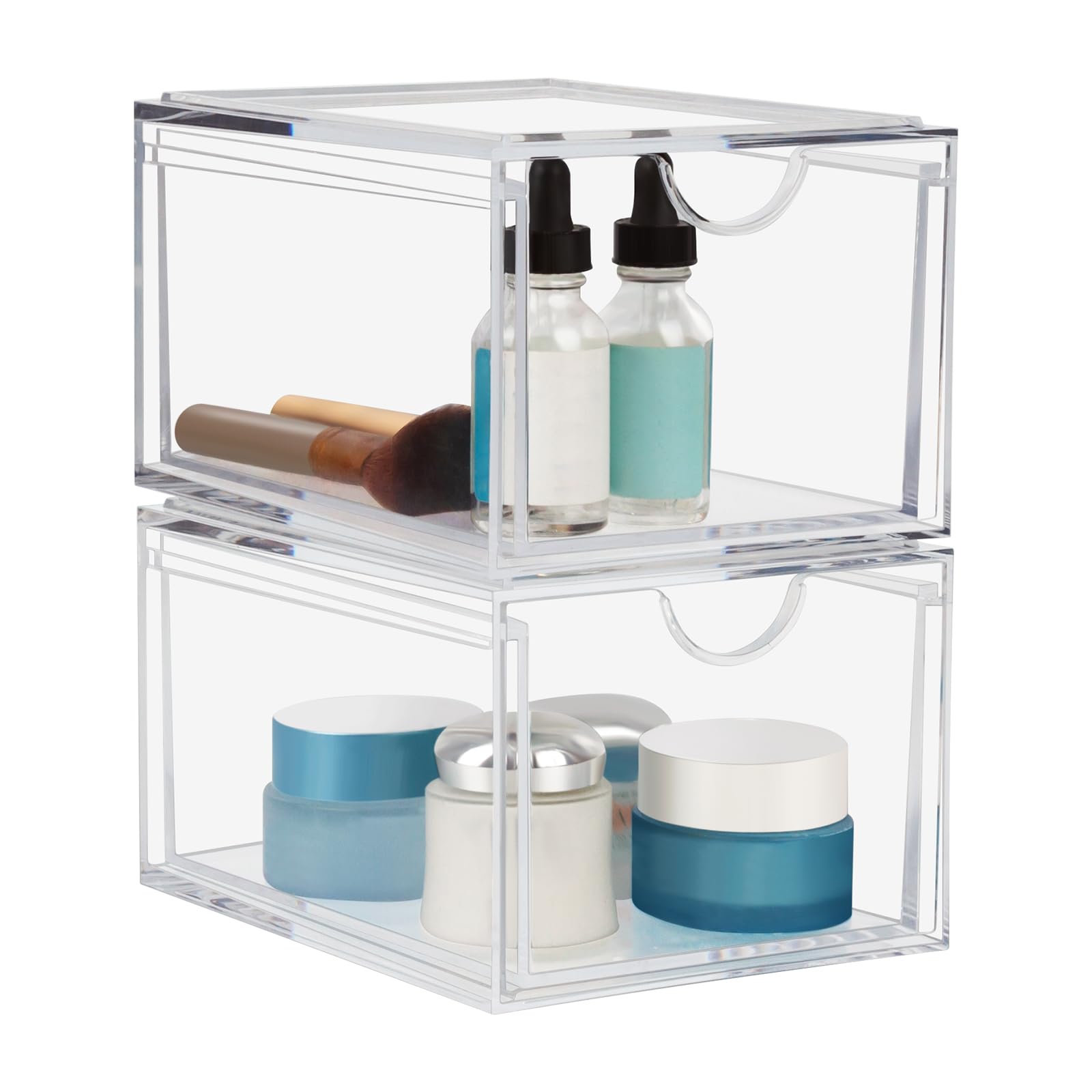 Dezzer Acrylic Stackable Organiser Drawers,2 Pcs Clear Stackable Storage Drawers,Cosmetic Organizer for Vanity, Kitchen Cabinet, Bathroom,Bedroom
