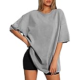 ATHMILE Womens Oversized T Shirts Loose Fit Crewneck Short Sleeve Tops Summer Casual Blouse 2026 Y2K Basic Tee Beach