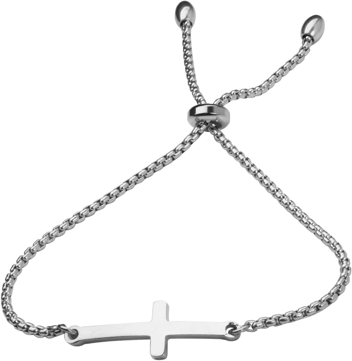 Cross Bracelet Sideways Cross Christian Bracelet Religious Jewelry Gift for Womens Girls (Silver Cross Bracelet)