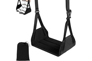 Airplane Foot Hammock, No Collapse Thickened Bamboo Airplane Foot Rest with Extended Adjustment Strap, Portable Desk Foot Ham