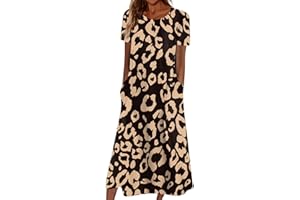 DPKLAD Summer Below The Knee Dress Womans Short Sleeve Formal Fashion Loose Fitting Cool Graphic Ruffle Pullover