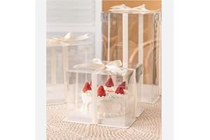 Clear Cake Gift Box 12x12x12 Inch, Transparent Cake Carrier Box with Lids, Tall Cake Packaging Boxes, Clear Cake Boxes for Bi