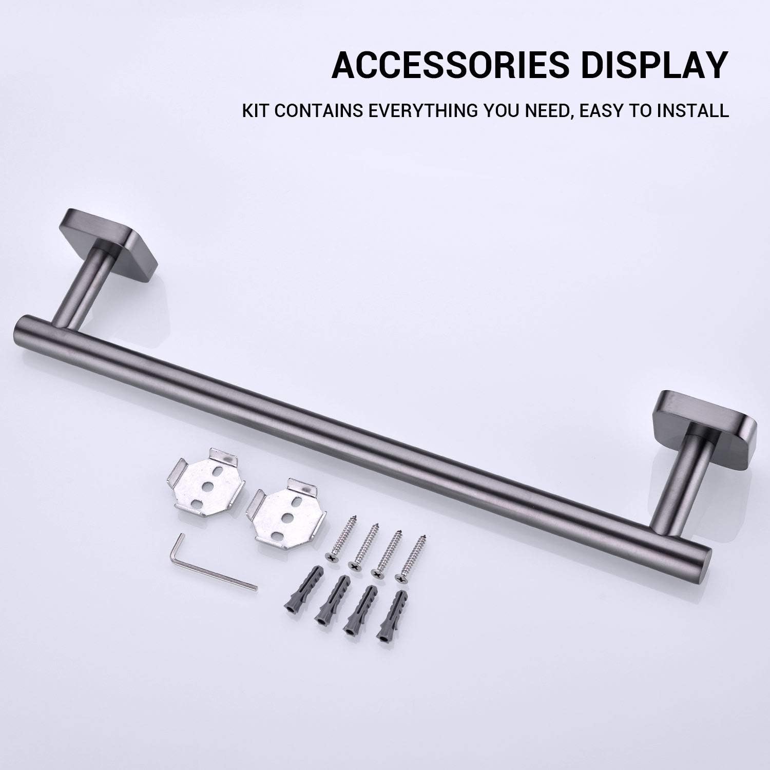 Wall Mounted Bathroom Towel Bar in Dark Brushed Nickel, 23.6 Inch SUS304 (18/8) Stainless Steel Bath Towel Rail, Rustproof, Black Stainless: Kitchen & Dining