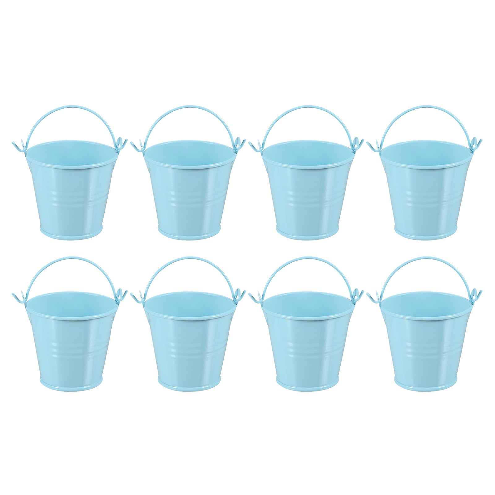 PATIKIL 2.4"x2" Small Metal Buckets with Handle, 8 Pcs Mini Galvanized Bucket Colorful Easter Buckets for Crafts Party Favors Decoration, Light Blue