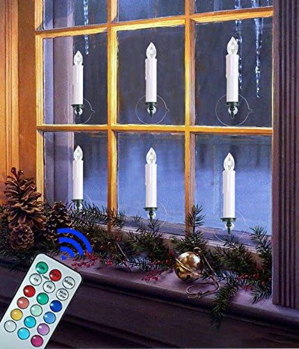 Window Candles | Flameless Taper Candles Led Flickering Votive Unscented Battery Operated | White Candles Electric Tealight Remote with Timer Clip Gift Party Wedding Holiday Tree Decoration 6Pcs