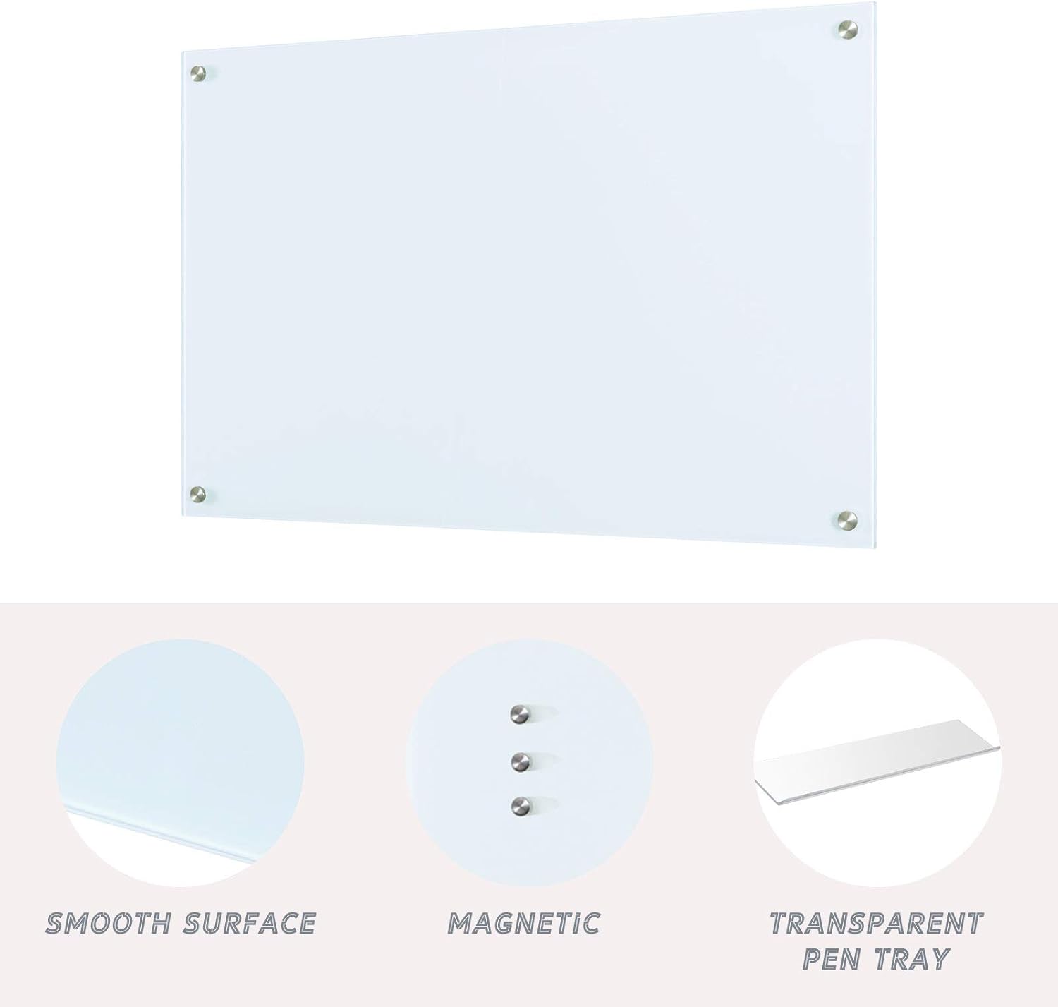 4 THOUGHT Glass Whiteboard, Glass Notice Board, 45 x