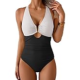 Eomenie One Piece Swimsuit for Women Tummy Control Cutout Bathing Suit V Neck Tie Back Swim Suit