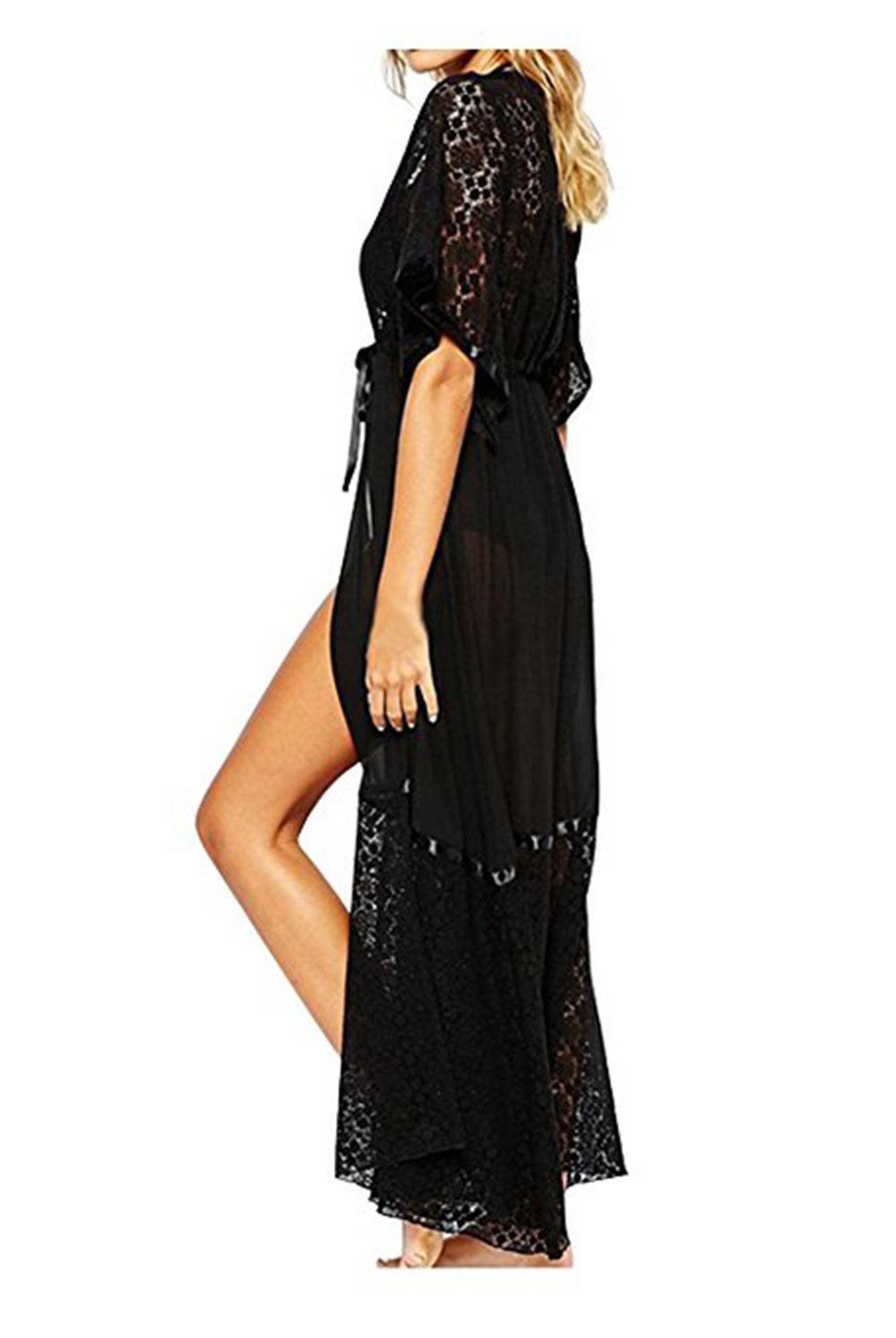 Fedpop Women's Floral Lace Chiffon Beachwear Swimsuit Cover Up Cardigan