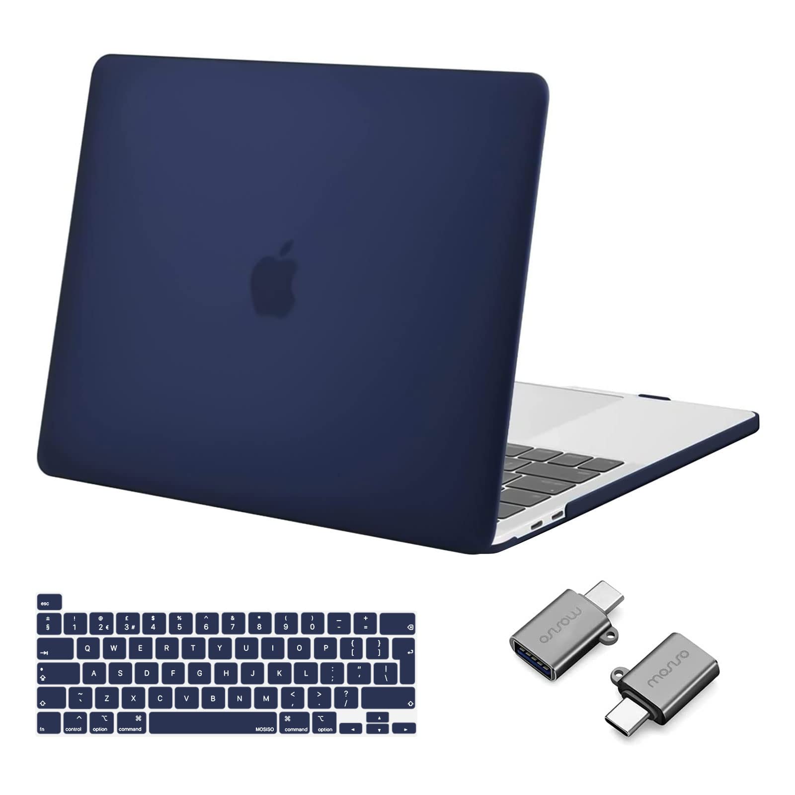 MOSISO Compatible with MacBook Pro 13 inch Case M2 M1 2026 2025 2024 2023 2022-2016 A2338 A2251 A2289 A2159 A1989 A1708 A1706, Hard Shell Cover &Keyboard Skin&Type C Adapter 2 Pack, Navy Blue