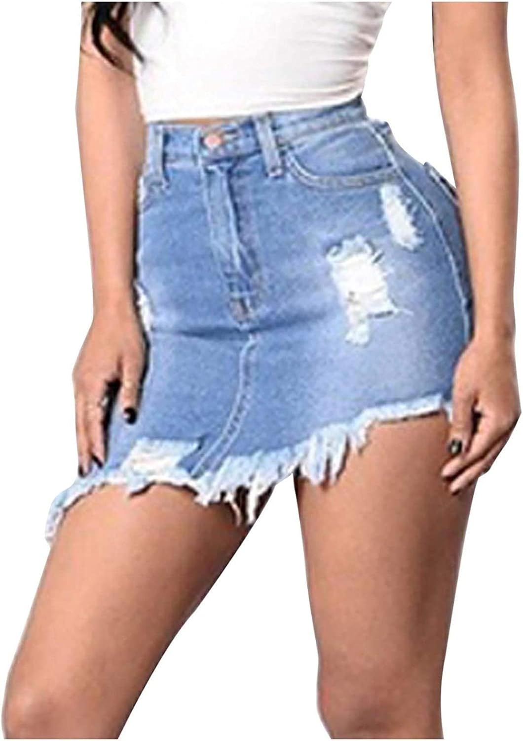 Tayaho Womens Juniors Denim Skirts with Pocket Distressed High Waist ButtLifting Slim Ripped