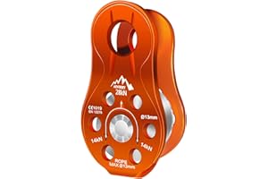 AINIKEY Fixed Plate Micro Pulley, 28KN CE Certified General Purpose Small Aluminum Rope Pulleys Slack Tender for Hauling/Rigging/Climbing/Aloft Work/Rappelling etc (One Unit (28KN Pulley Orange))