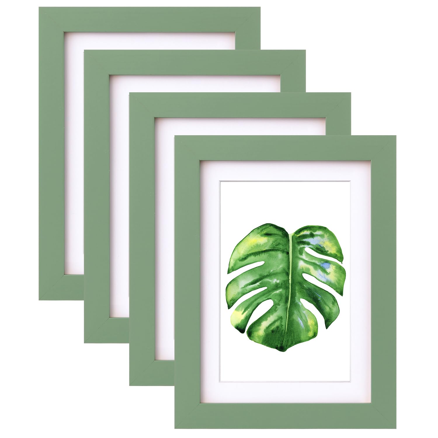 EGOFINE 7x5 Picture Frame,100% Solid Wood Frame with 4x6 Mat,7x5 Photo Frame with Acrylic Glass,17.8x12.7cm Small frame for Tabletop and Wall Mounting,Green,4 Pack