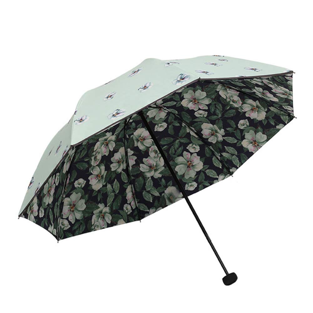 SudaTek Stylish Blossom Sun Protection Travel Umbrella SPF 50+ Lady's Parasol Sunblock UV Protective with Double Layer Windproof Umbrella for Women (Green)