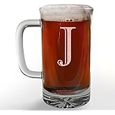 Etched Monogram 16oz Glass Beer Mug (Letter J), A-Z Customized Beer Gifts for Men, Father's Day, Personalized Beer Glasses, Custom Engraved Birthday Gifts for Him, Initial, Name, Husband Dad