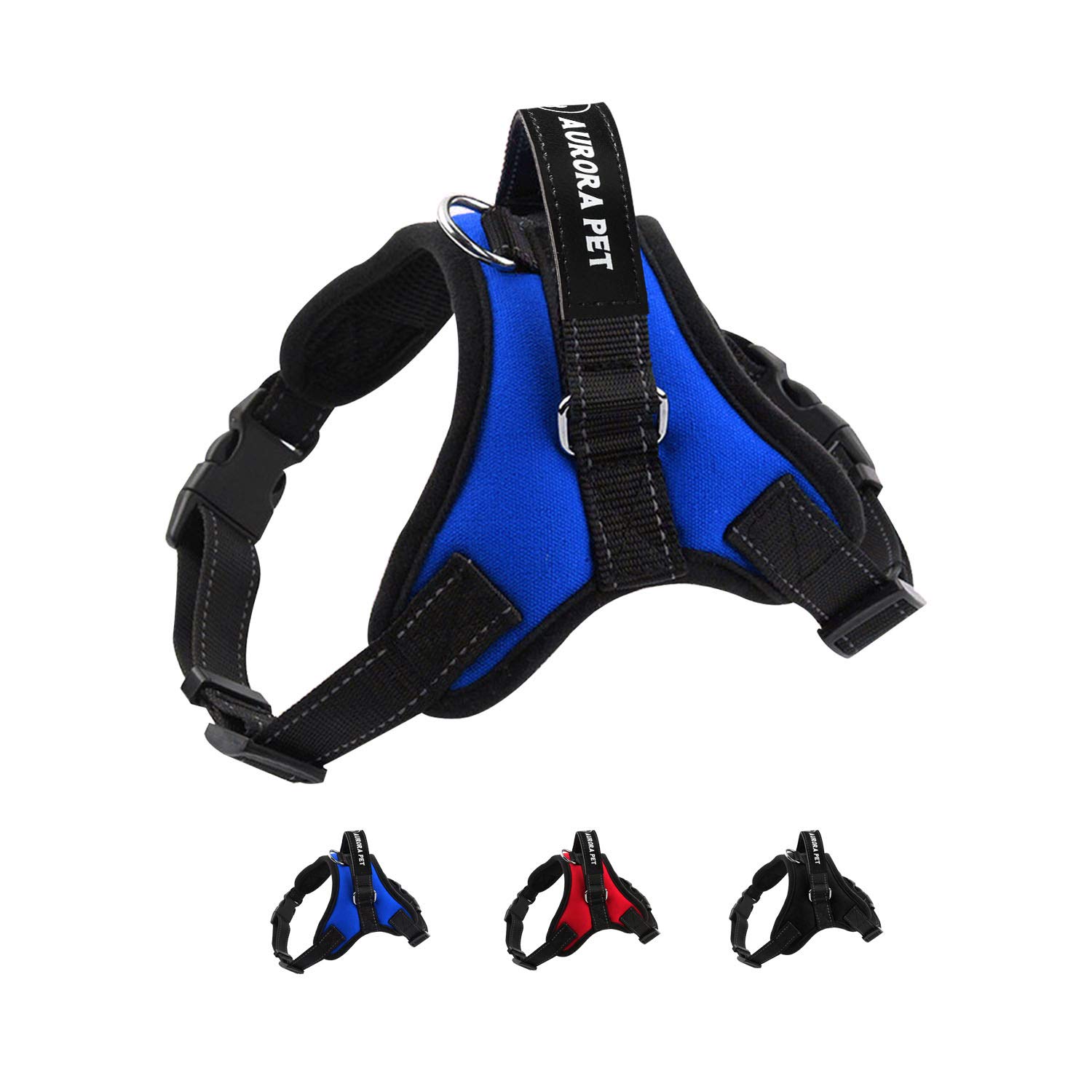 Aurora Pet Dog Harness No Pull Pet Harness Adjustable Outdoor Pet Vest 3M Reflective Vest Harness with Easy Control Handle and Two Leash Attachments for Small Medium Large Dogs (Large, Blue)