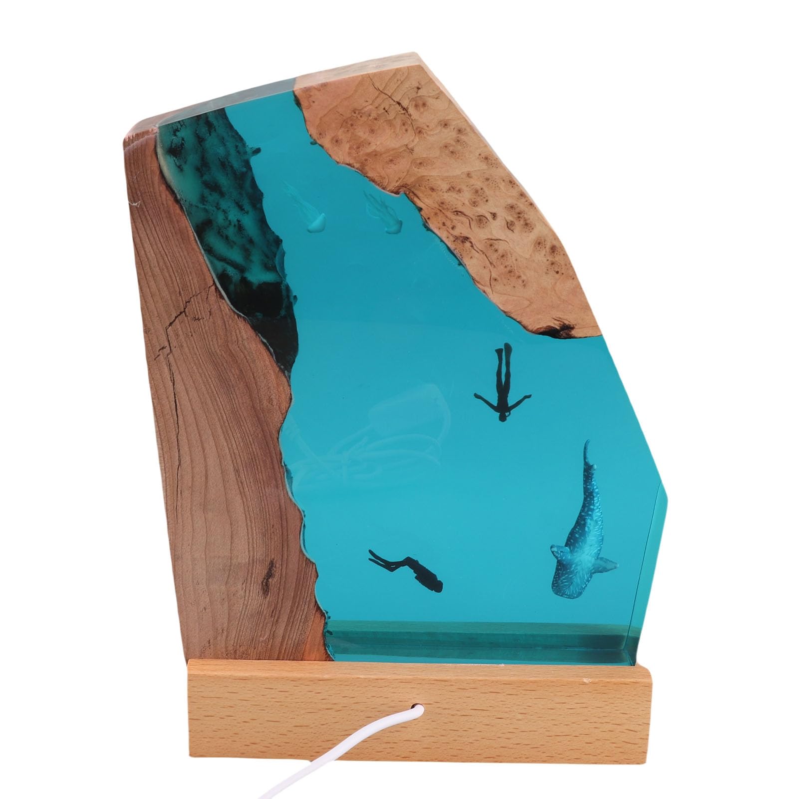 Ocean Diver Whale Night Light, Handmade Resin Desk Lamp, Wood Lamp with Detachable LED Lights for Beautiful Underwater Scene