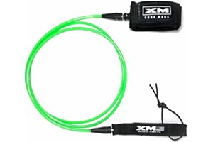 XM SURF MORE COMP Premium Surfboard Leash, Choose 5/6/7/8/9/10ft Length, Cord Thickness (.220 in.), Colors, Key Pocket, Unbreakable Swivels, Detachable Railsaver, Made in USA [3 Yr Warranty]