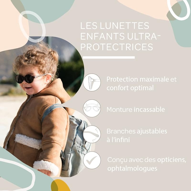 , Lunettes de soleil pour Enfants 2-4 ans, Protection 100% UV - CAT 3, Protection Latérale, Confort Optimal, Branches ajustables 360°, Coquelicot
