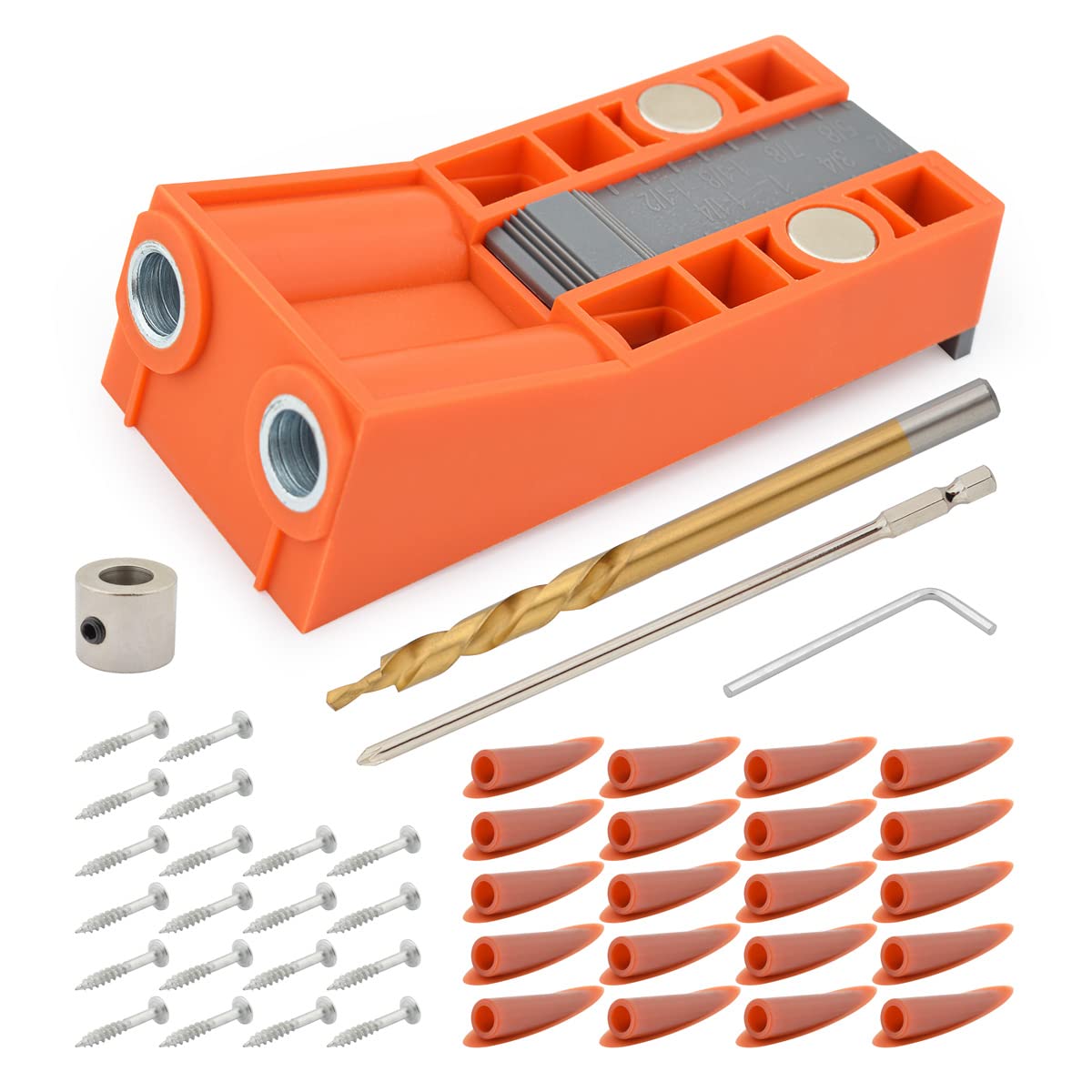 Gunpla 45pcs Twin Pocket Hole Jig Kit, Woodworking Holes Drilling Tools with Step Drill Driver Bit Screws Allen Wrench Accessories for Strong Wood Joints