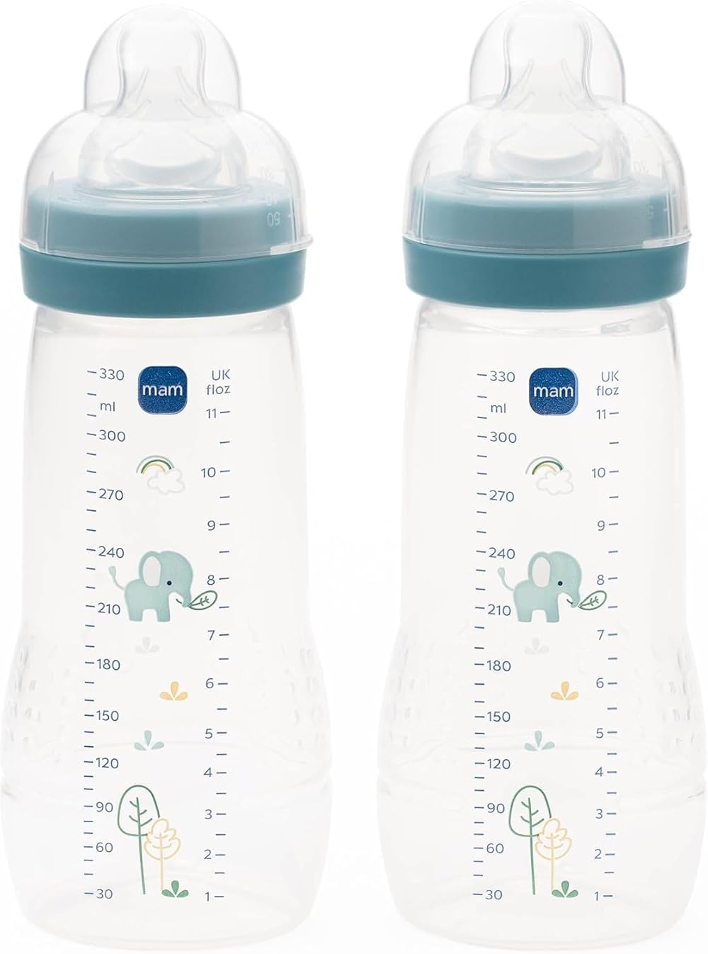 MAM Easy Active Baby Bottle Twin Pack 330 ml Fast Flow Teats Size 3 Blue