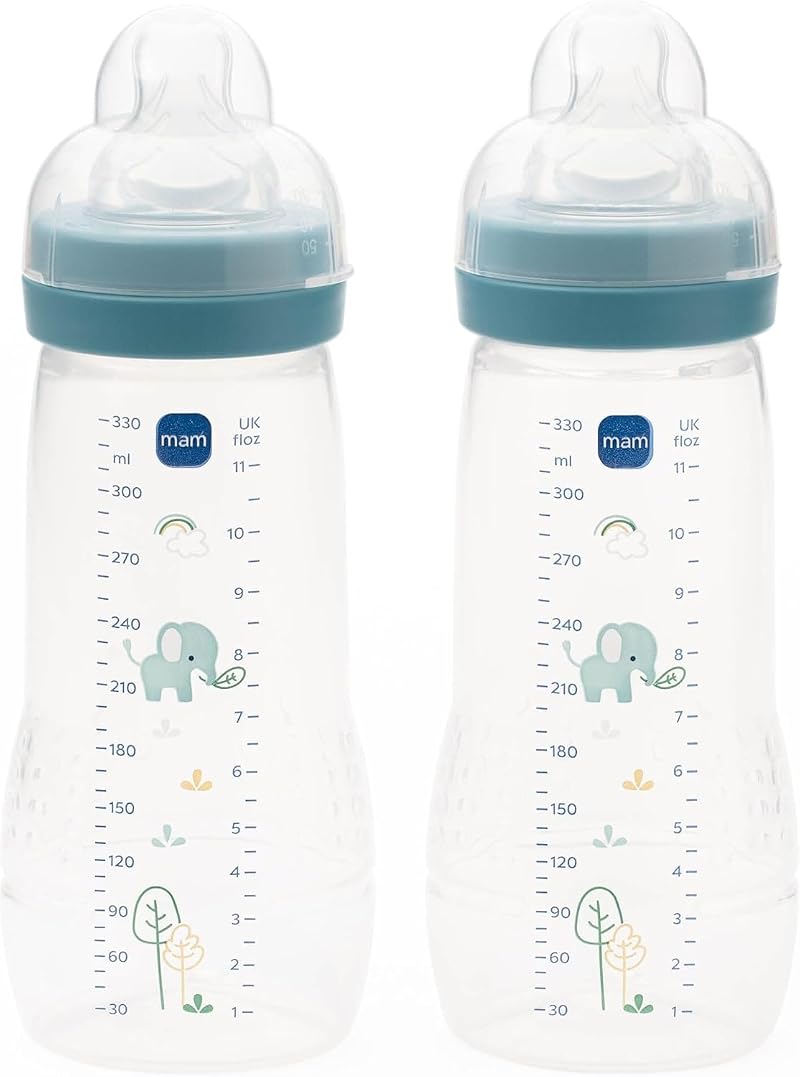 MAM Easy Active Baby Bottle Twin Pack 330 ml Fast Flow Teats Size 3 Blue