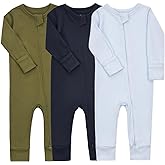 Aablexema Baby Cotton Footless Pajamas with Mitten, 3-pack Infant Romper Zip Up One Piece Jumpsuits Outfit