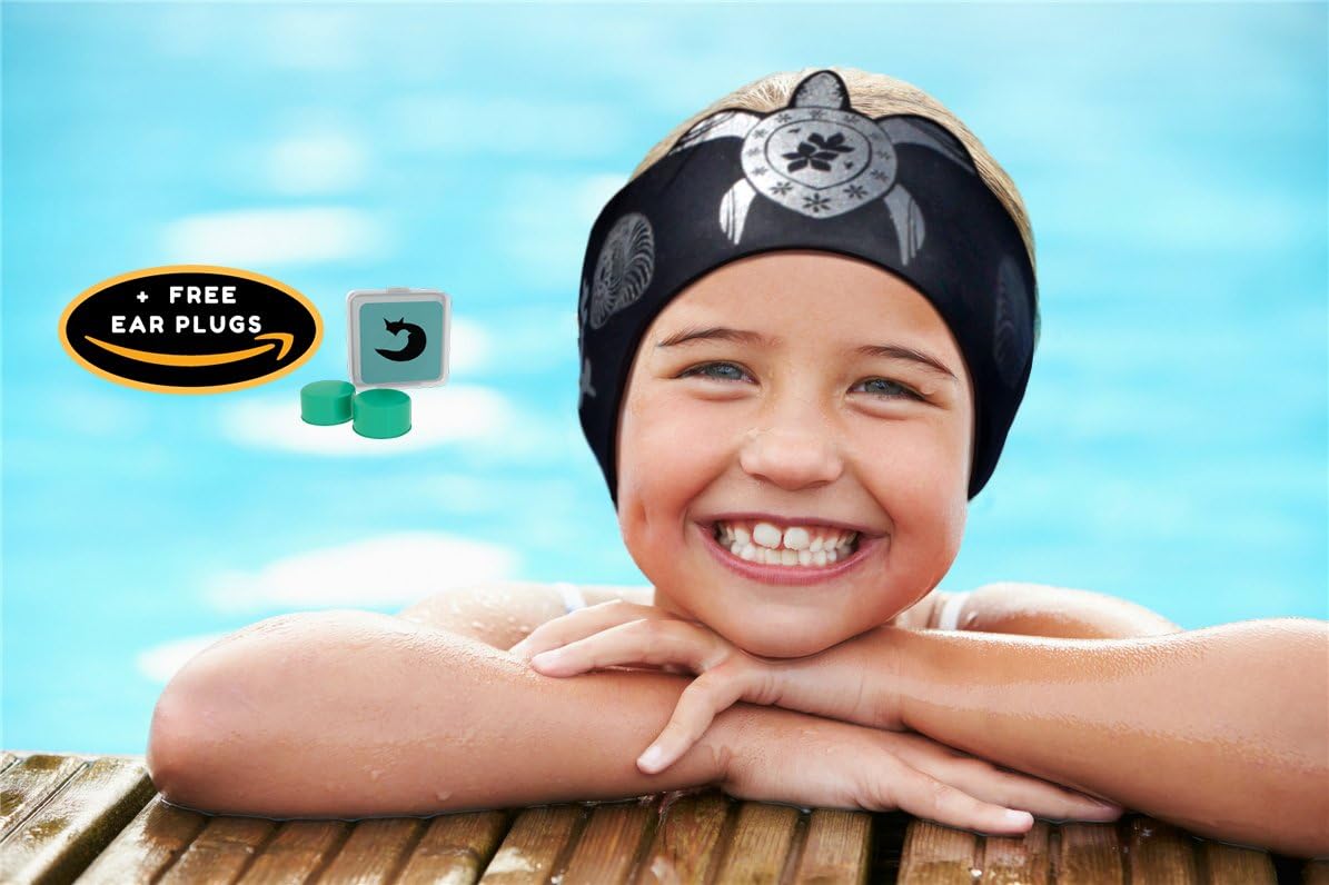 Will & Fox Swimming Headband with Earplugs for Kids - Non Slip Grip and Adjustable Ear Band (Turtle Black, Medium) : Sports & Outdoors