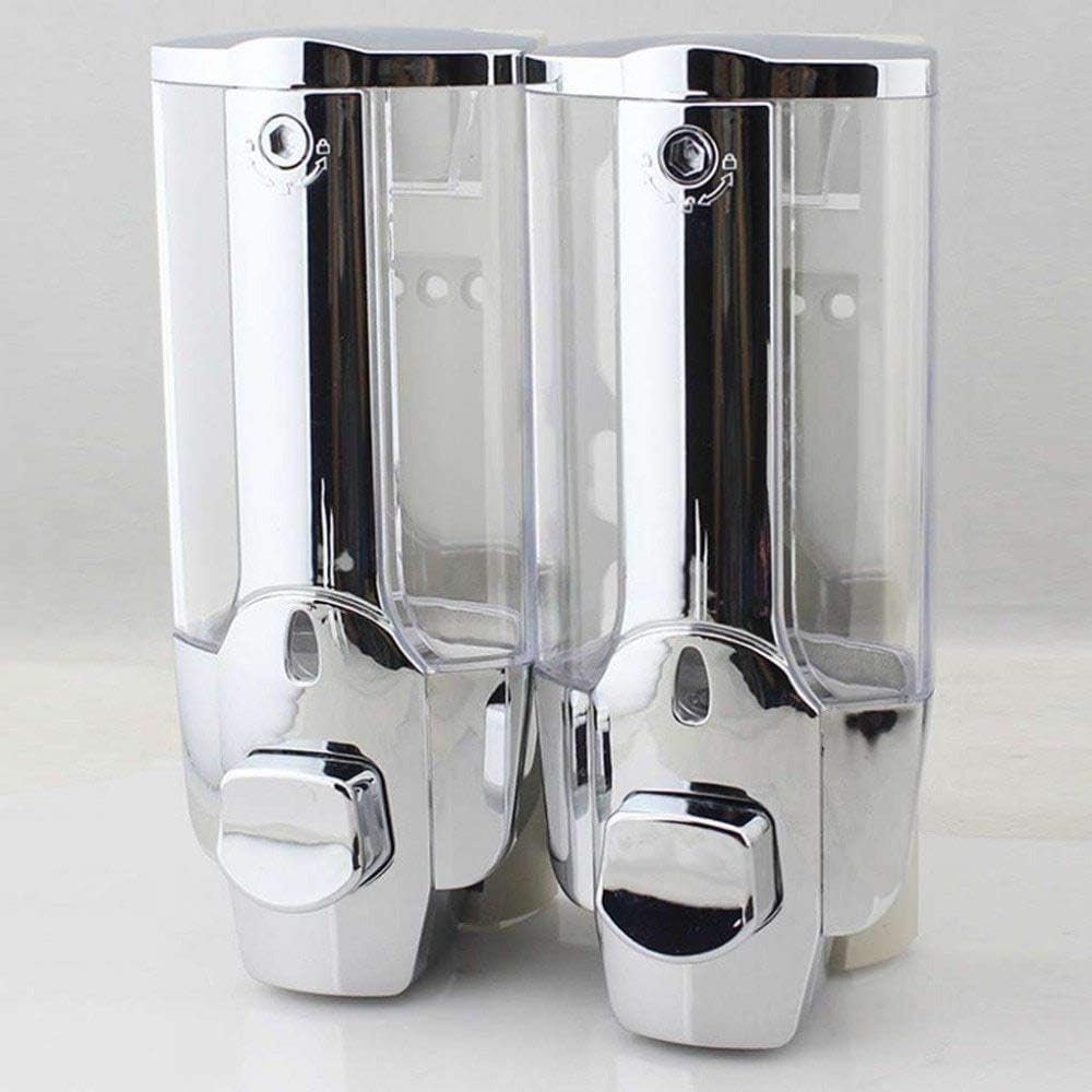 TAGVE Twin Transparent 700ml (350ml x 2) Key Lockable Liquid Double Head Soap Dispenser Dual Container Shower Helper for Bathroom Kitchen Bedroom Hospital Hotel Supplies